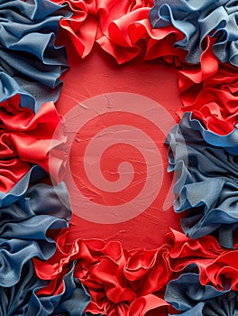 Abstract Textured Background with Red and Blue Fabric Waves Artistic Design for Creative Projects