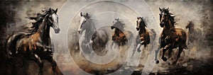 abstract textured drawing horses in wildlife shaded oil painting for Interior Murals Wall Art DÃ©cor. photo