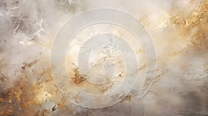 Abstract Textured Painting In White And Gold With Ethereal Cloudscape Style