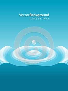 Abstract textured rippled sound wave falling drop blue desert landscape background template vector
