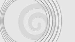 Abstract three-dimensional circles move on white background. Animation. Bulk layer spiral circles pulsate increasing in