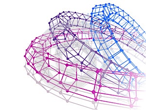 Abstract three torus connected lines dots isolated.
