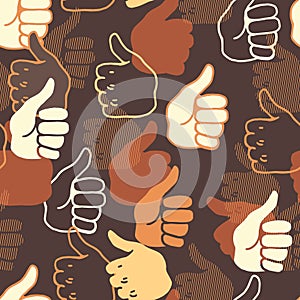 Abstract thumbs up hand gesture vector graphic art seamless pattern