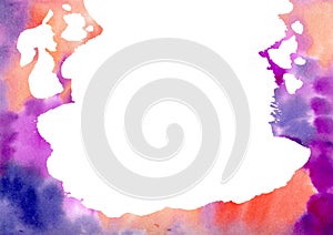 Abstract top big white Blots on Watercolor multicolor mottled Blobs textured background. Spring and summer colors. Hand