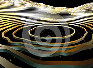 Abstract topographic map 3D background with shiny golden lines in sci-fi technology style. 3D illustration