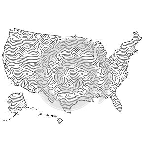 Abstract topographic style USA + Hawai + Alaska map design