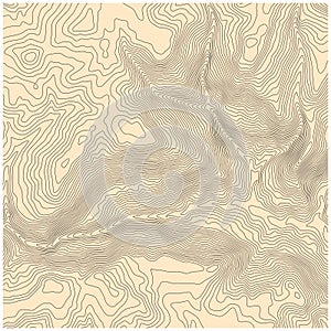 Abstract topographic vector map with elevation lines and yellow background