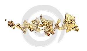 Abstract torn piece of potal paper on white background. Gold and bronze color photo