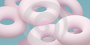 abstract torus rings donuts in desaturated blue and pink 3d render illustration