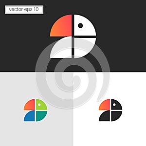 Abstract toucan bird or parrot logo, simple forms in the style of minimalism