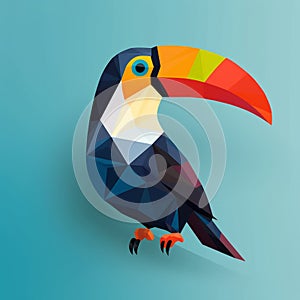 Abstract Toucan In Superflat Style On Blue Background