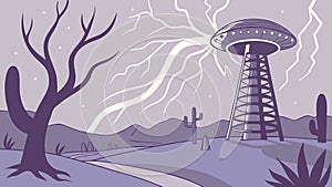 Abstract Tower Bell in Cactus Desert Scene, vector design Generative AI