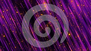 Abstract toxic northern lights with animated playing purple lines with flying orange particles.Colorful looped wallpaper.