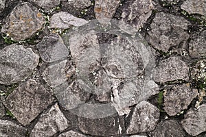 Abstract traditional stone wall pavement texture background. Bumpy textured stonewall made from flagstone and slabstone