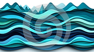 Abstract Tranquil Blue Paper Cut Wave Pattern, Layered Design, Modern Paper Art Style Background