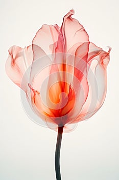 abstract transparent diaphanous ethereal one tulip on white background generative AI