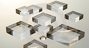 Abstract Transparent Glass Blocks on Reflective Surface