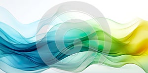 Abstract transparent shape transitioning from blue to green and yellow colors isolated on a white background. Banner.