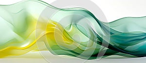 Abstract transparent shape transitioning from blue to green and yellow colors isolated on a white background. Banner.