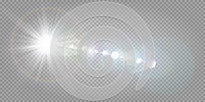 Abstract transparent sunlight special lens flare light effect. Vector blur in motion glow glare. Isolated transparent background