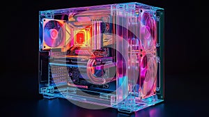 Abstract transparent technology industrial computer concept with wireframe structure