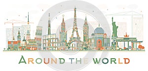 Abstract Travel Concept Around the World with Famous International Landmarks.