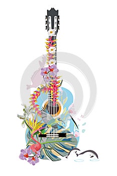 Abstract treble clef decorated with summer and spring flowers