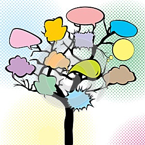 Abstract tree with colored speech bubbles