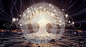 Abstract Tree of Data Connection Digital Network and Artificial Intelligence