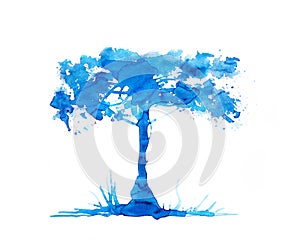 Abstract tree, ecology and nature concept symbol, view made ofration made of watercolour effects. Watercolour textured collection.