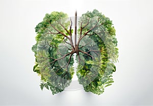 Abstract tree forest silhouette of lungs on a white background.