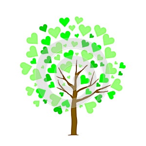 Abstract tree with green heart leaf on white isolated background. Tree of love. Save world.