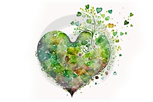 Abstract tree growing from a green heart. Concept of spring, earth, and love for nature