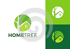 abstract tree with home logo design vector
