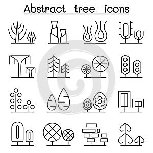 Abstract tree icon set in thin line style