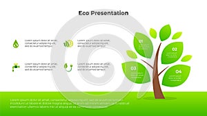 Abstract tree infographic element with leaves. Ecology design template. Vector illustration