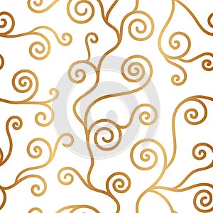 Abstract tree klimt seamless pattern. Repeated gold twist background. Repeating modern art style texture for design prints. Repeat photo