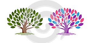 Abstract tree with leaves. Ecology, eco, environment nature icon or logo. Vector illustration