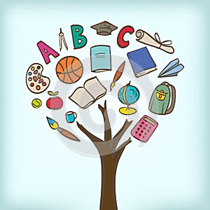 Abstract tree with school utensils