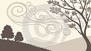 Abstract Tree with Swirling Wind and Organic Lines, Dynamic Nature, vector design Generative AI