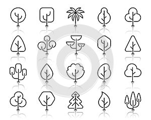 Abstract Tree simple black line icons vector set