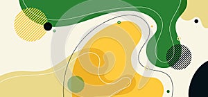 Abstract trendy organic shape composition amorphous forms and lines with circles geometric elements on white background