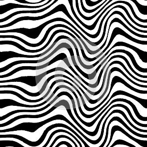 Abstract trendy wavy black and white stripes seamless pattern