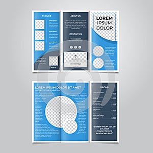 Abstract tri fold brochure template design vector with circle, blue color, in a4 paper