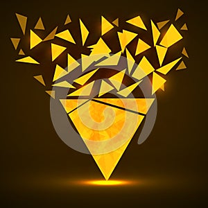 Abstract triangle with explosion on small splinters, geometric shape