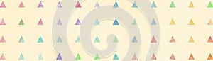 Abstract triangle pattern on beige background, little triangles have texture in blue red pink purple orange yellow and green