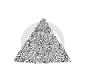 Abstract triangle or pyramid of silver glitter sparkle on white background
