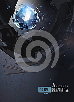 Abstract triangle sphere glowing on shatter BG