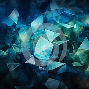 Abstract triangles harmonize blue, green, white, and lively cyan, a visual spectacle