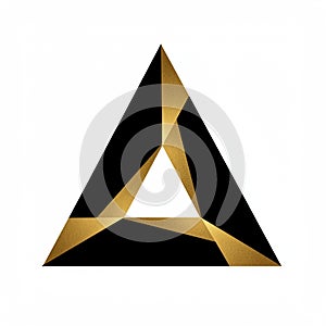 An abstract triangular design featuring a black and gold gradient. The triangle is